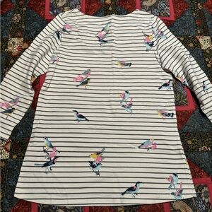 Joules Harbour Print Jersey Top - Cream Stripe Birds Print Size 8